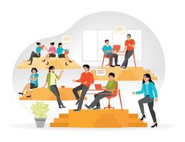 Office scene with group of workers communicating between teamwork at workplace. vector