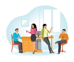 Office worker talking during lunch break in office. office scene, office worker concept. vector