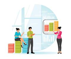 Team Collaboration in a Modern Office for Data Analysis and Presentation vector