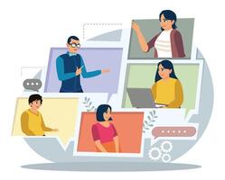 Virtual distant work of people, colleagues, and team. vector