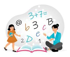 Woman Teaching a Girl in an Informal Setting. Education informal Concept. vector