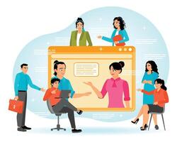 Woman and man colleagues work together, discuss tasks at briefing vector
