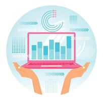 hands holding a laptop displaying business analytics in abstract style vector