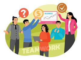 cooperating working together at office meeting, teamwork concept vector