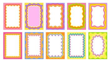 Groovy Y2K color scallop wavy frames funky borders vector