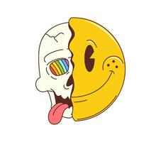 Retro hippie groovy symbol of surreal half skull vector