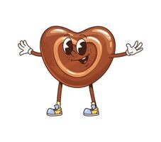 Groovy retro chocolate candy heart funny character vector