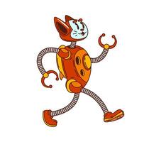 Cartoon groovy robot and droid cat y2k character vector