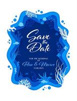Save the date invitation with paper cut underwater vector