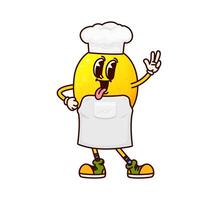 Cartoon groovy lemon fruit character in chef hat vector