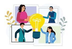Group of diverse colleagues brainstorming and developing business strategy. vector