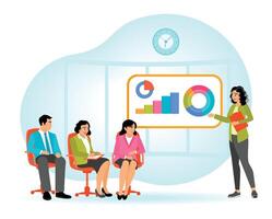 Team Discussion Analyzing Business Reports in a Modern Office vector