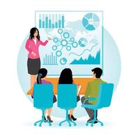 Business Team Doing Presentation With Charts and Graphs Data vector