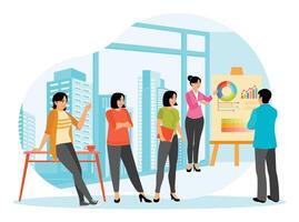 A female manager Discussing Data Analysis Charts in a Modern Office Environment vector