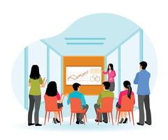 manager giving lecture to audience . Business meeting or training. vector