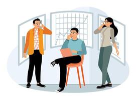 Professional workers and clients communication at online helpdesk. vector