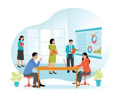 Team Working Collaboratively in Modern Office with Charts and Digital Presentation vector