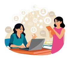 Manager talks and assigns tasks to employees on the phone. vector