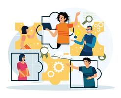 The concept of joint teamwork, building a business team. vector