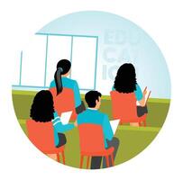 A group of adult students focus on learning in the classroom. vector