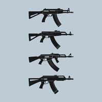 Assault rifle and firearm illustration in black and white silhouette set vector