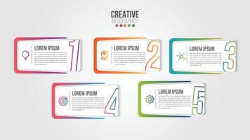 Business Infographic design template with icons and 5 numbers options or steps. Can be used for process presentations, workflow layout, diagram, banner vector