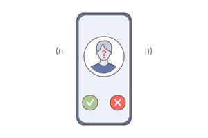 Phone call from unknown number is made by fraudster or criminal who wants to steal confidential data vector