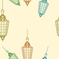 Editable Outline Style Hanging Arabian Lamps Vectorized Illustration With Various Colors as Seamless Pattern for Creating Background of Islamic Occasional Theme Such as Ramadan and Eid or Arab Culture vector
