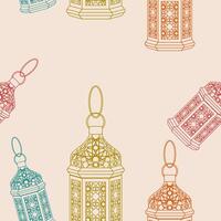 Editable Arab Lamps Vectorized Illustration in Outline Style With Various Colors as Seamless Pattern for Creating Background of Islamic Occasional Theme Such as Ramadan and Eid or Arab Culture vector