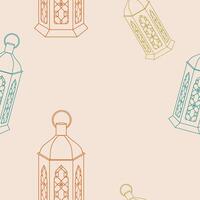 Editable Outline Style Arabian Lamps Vectorized Illustration With Various Colors as Seamless Pattern for Creating Background of Islamic Occasional Theme Such as Ramadan and Eid or Arab Culture vector