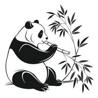 a silhouette line art of a panda eating bamboo vector