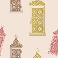 Editable Vectorized Outline Style Arabian Lamps Illustration With Various Colors as Seamless Pattern for Creating Background of Islamic Occasional Theme Such as Ramadan and Eid or Arab Culture vector