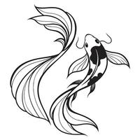 a silhouette line art of a swimming fish with flow vector