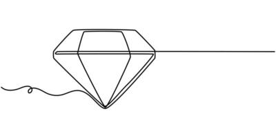 Continuous one line drawing of single line diamond One editable line of diamond jewellery vector