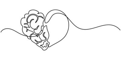 heart mind brain connection continuous one line drawing heart mind brain connection mental health one line art design vector