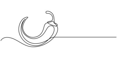 Chili pepper in continuous line art drawing style Hot spice chilli black linear sketch isolated on white background vector