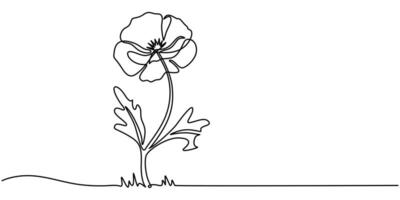 Poppy flower continuous one line drawing art illustration vector