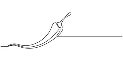 Red chili pepper with leaves continuous one line drawing isolated on white background Simple vegetable silhouette vector