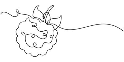Continuous one line drawing raspberries illustration black line art on white background vector