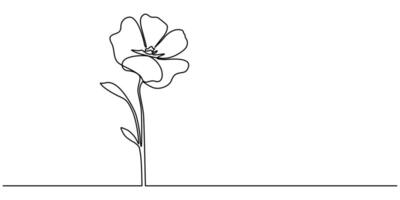 One line poppy flower drawing continuous single line drawing of red wild flower vector
