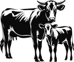 Cows and Calves Silhouette vector