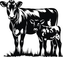 Cows and Calves A Black and White Silhouette vector