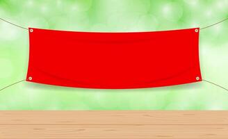 red vinyl banner blank for mock up, fabric empty for banner advertising vector