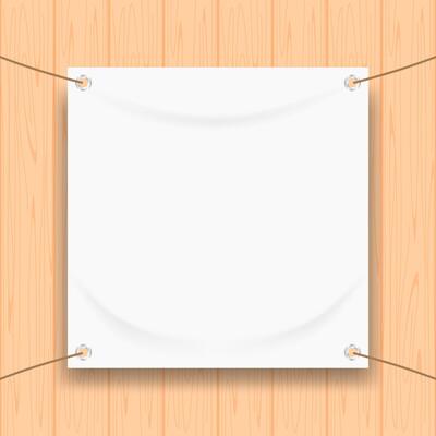 vinyl banner blank on pastel wood for mock up, fabric empty for banner advertising