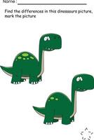 Find the Differences Dinosaur Worksheet for Kids vector