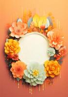 A wreath of flowers on a pink background photo