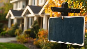 A sign is shown in front of a house photo