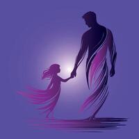 Silhouette of father and daughter vector