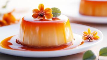 A dessert on a plate with orange sauce photo