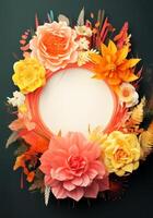 A colorful floral wreath with a blank space for your text photo